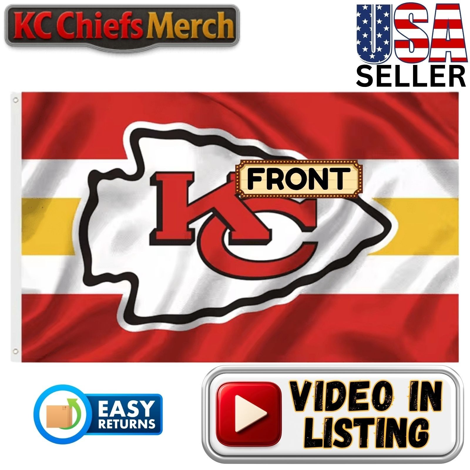 Chiefs 3'x5' Flag - Design #27 - Red White Gold Arrowhead
