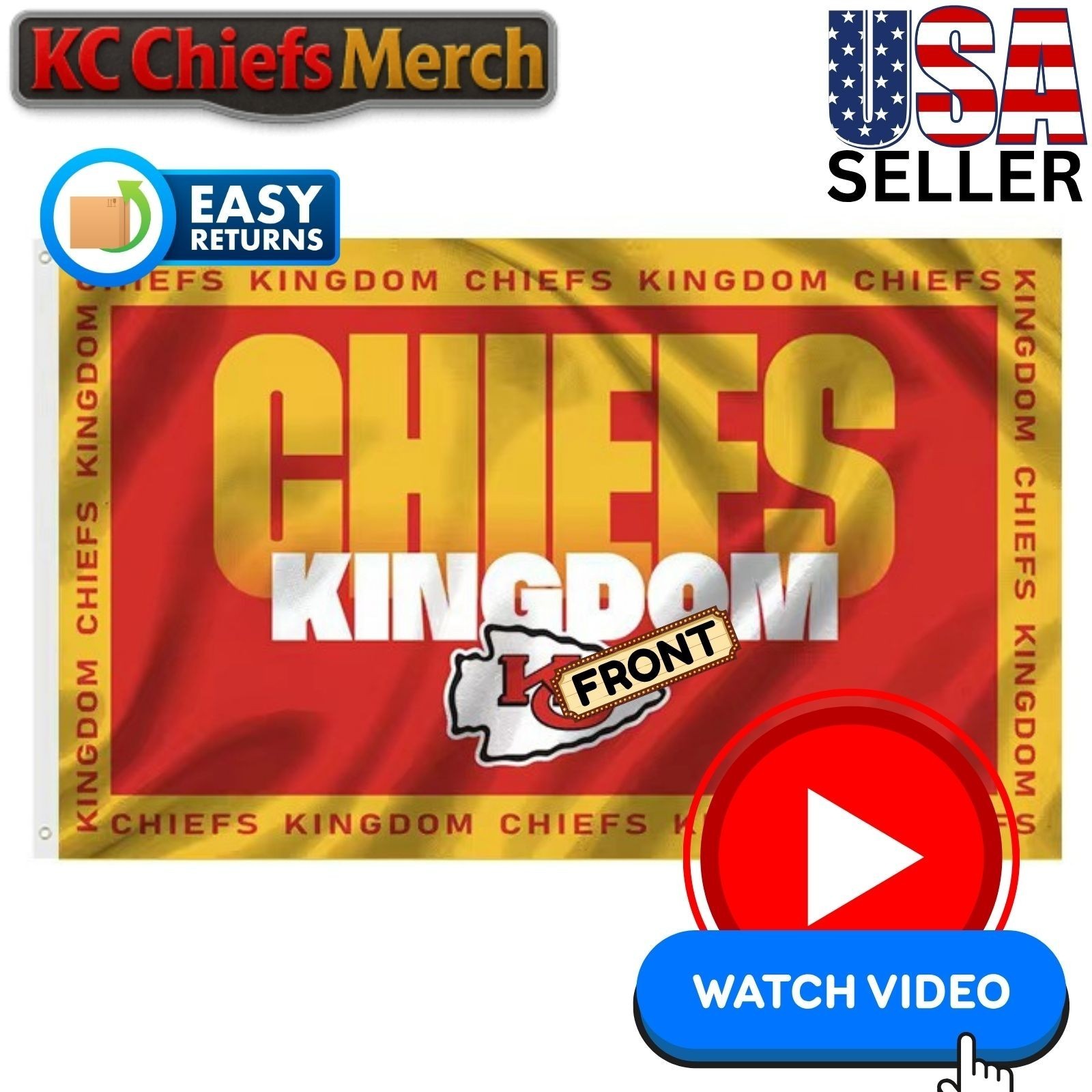 Chiefs 3'x5' Flag - Design #30 - Chiefs Kingdom Gold Trim